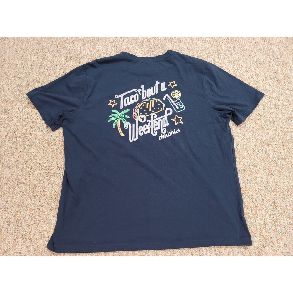 Chubbies Taco Bout A Weekend T-Shirt Mens 2XL Navy Blue Graphic Pocket Tee